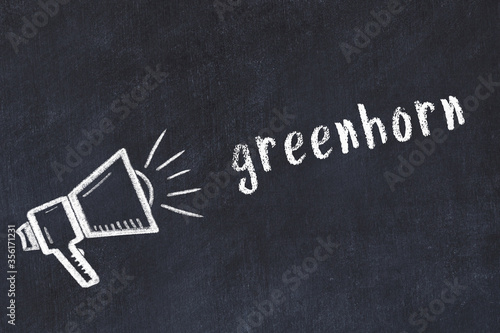 Chalk scetch of loudspeaker and inscription greenhorn