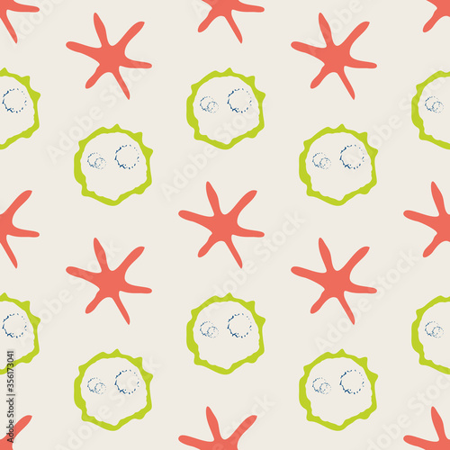 Abstract moon crater and red dwarf stars vector seamless pattern background. Naive style hand drawn celestial asteroids retro backdrop. Fun all over print of astronomical objects for space concept