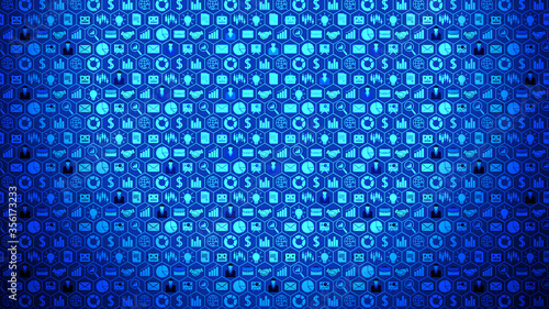 8K Business and Technology Big Picture Panel Background Composed of Icons Set with Blue Light ver.1
