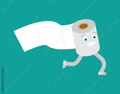 Toilet roll cartoon run isolated. toilet paper vector illustration