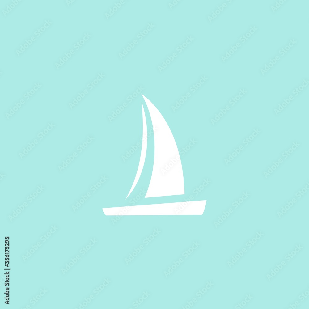 Flat white silhouette of yacht with sails. Isolated on blue background. Flat white silhouette of yacht with sails. Isolated on blue background.