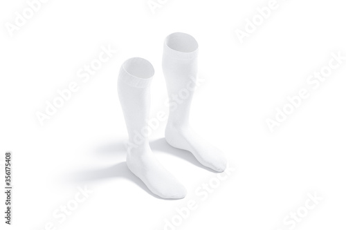 Blank white pair soccer socks mockup  side view