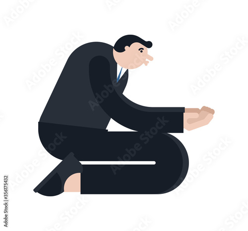 Man Asks Kneeling isolated. Guy standing on his knees and prey. vector illustration
