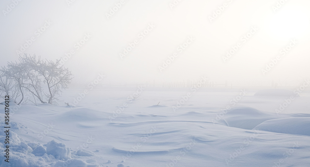 Frosty fog over a snow field in Altai Frosty fog over a snow field in Altai