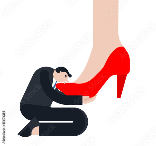 Henpecked kisses shoe. Man Asks Kneeling Kisses female foot  photo