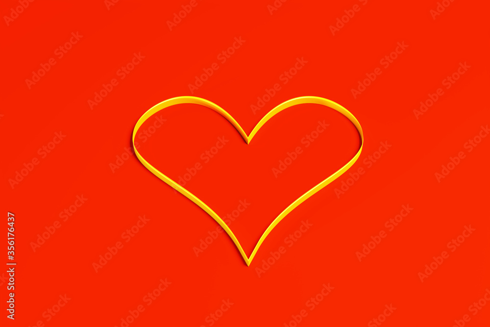 Yellow heart on red background. Valentine's heart. 3d rendered.