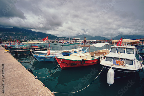 Red tug in the harbor of Alanya.