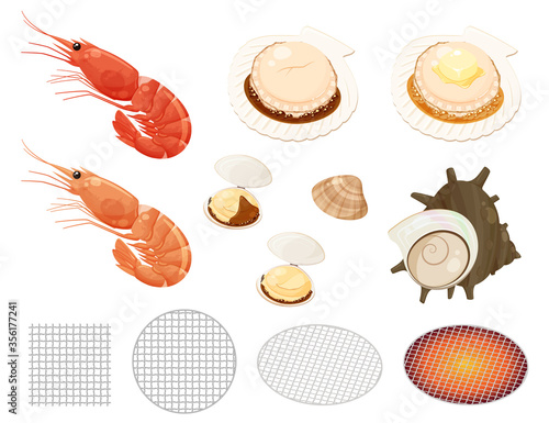 海鮮焼き_網焼きのイラスト素材セット