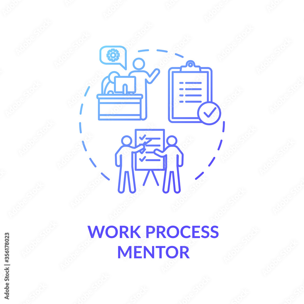 Work process mentor concept icon. Professional guidance and supervision idea thin line illustration. Qualification and skills development. Vector isolated outline RGB color drawing