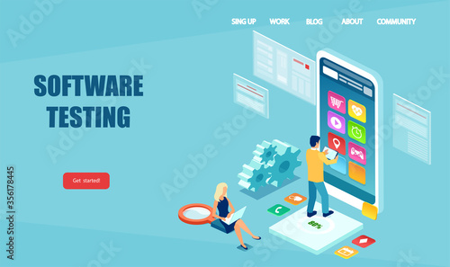 Vector of IT developers testing mobile phone apps
