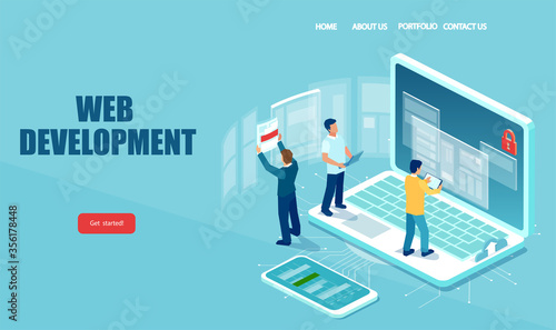 Vector of IT professionals working on computer web developing