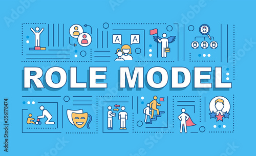 Role model word concepts banner. Professional expertise. Parenthood experience. Infographics with linear icons on blue background. Isolated typography. Vector outline RGB color illustration