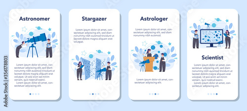 Astronomy and astronomer mobile application banner set.