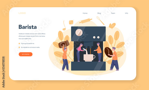 Barista web banner or landing page. Bartender making a cup