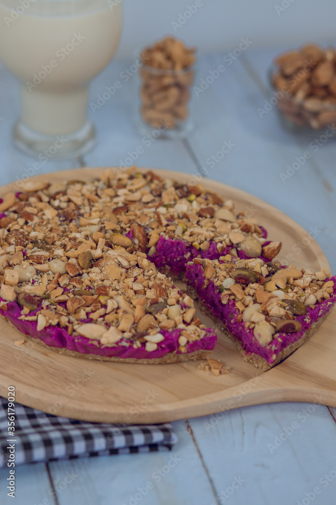 Almond on Purple Cake. purpel sweet potato brownie. Almond on Purple Cake. purpel sweet potato brownie.