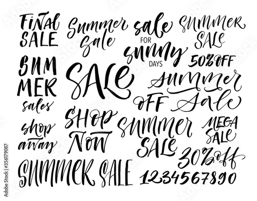 Set of summer sales phrase. Hand drawn brush style modern calligraphy. Vector illustration of handwritten lettering. 