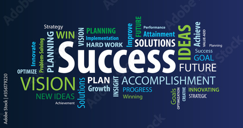 Success Word Cloud on a Blue Background