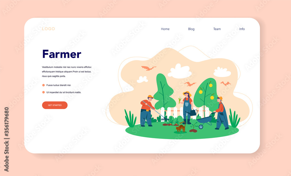 Farm, farmer web banner or landing page. Farmers working on the Farm, farmer web banner or landing page. Farmers working on the