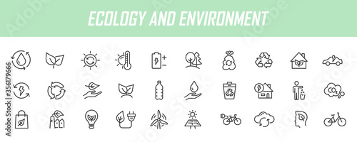 Set of linear ecology icons. Environment icons in simple design. Vector illustration