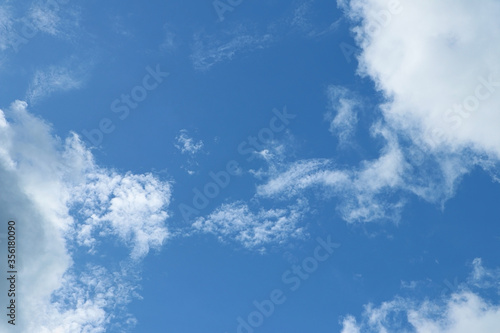 Beautiful blue sky with white fluffy clouds in sunny day for background