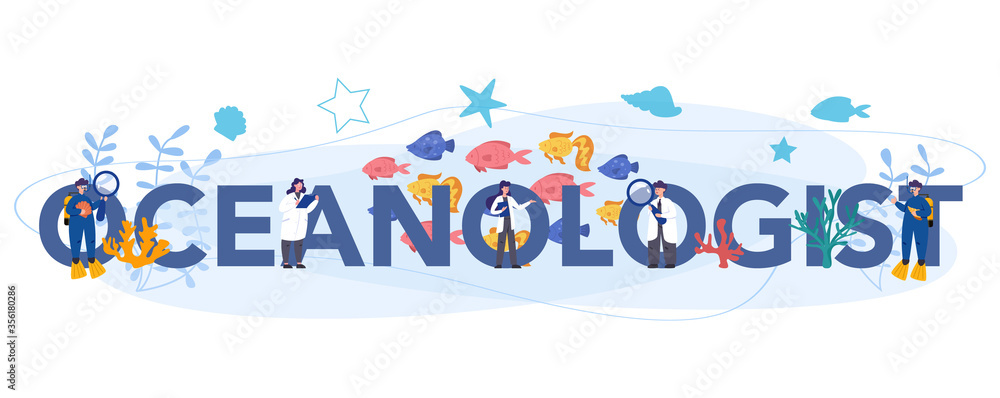 Oceanologist typographic header concept. Oceanography scientist. Practical Oceanologist typographic header concept. Oceanography scientist. Practical