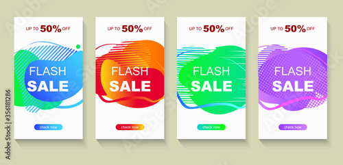 Set of flash sale banners with dynamic modern liquid mobile concept. Sale banner template design, Flash sale special offer. Vector Discount Banner Promotion Template. Set of bright sale banners © psk55