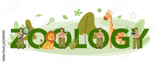 Zoology typographic header concept. Scientist exploring and studying