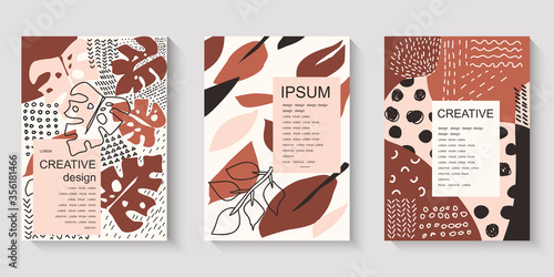 Modern stylish templates with organic abstract shapes with place for text. Contemporary collage for wedding invitations, flyers, newsletter, poster, magazine cover, packaging, branding, web design