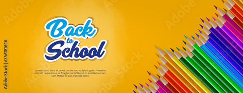 Back to School Banner template with realistic colored pencil Background. back to school sale banner, poster, flat design colorful, vector, chalkboard