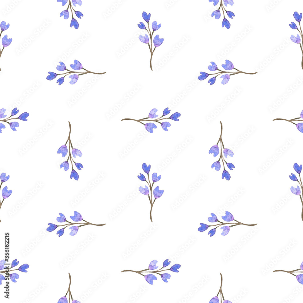 Fototapeta premium Watercolour seamless pattern abstract blue flowers in heart shape for print on fabric or paper