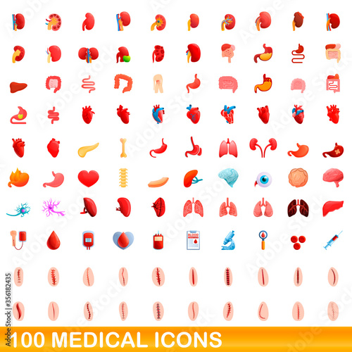 100 medical icons set. Cartoon illustration of 100 medical icons vector set isolated on white background