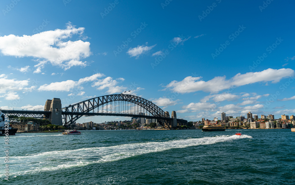 view of sydney harbour bridge from Circular Quay in Sydney, Australia