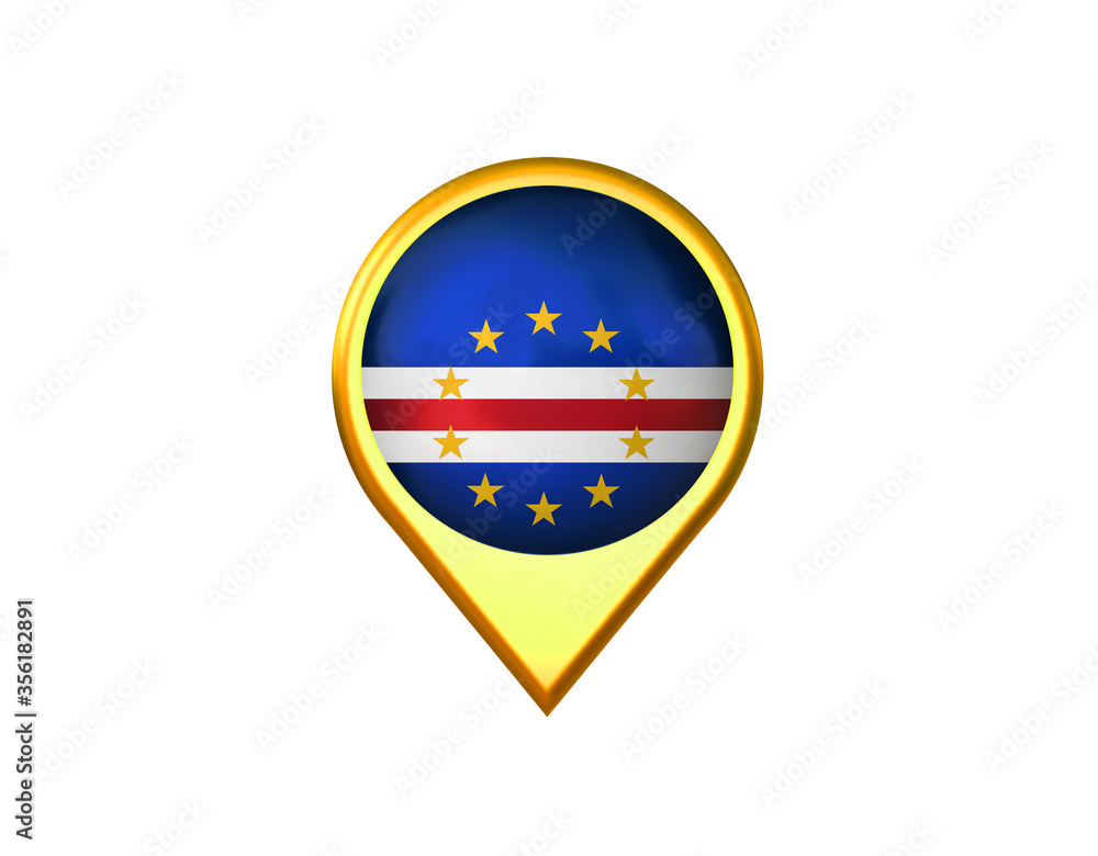Cape verde flag location marker icon. Isolated on white background. 3D illustration, 3D rendering Cape verde flag location marker icon. Isolated on white background. 3D illustration, 3D rendering