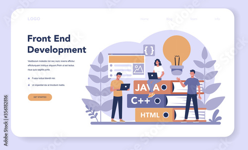 Frontend development web banner or landing page. Website