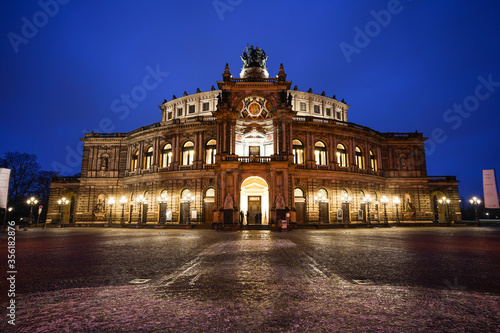 Dresdens famous opera house Semperoper in the evening.