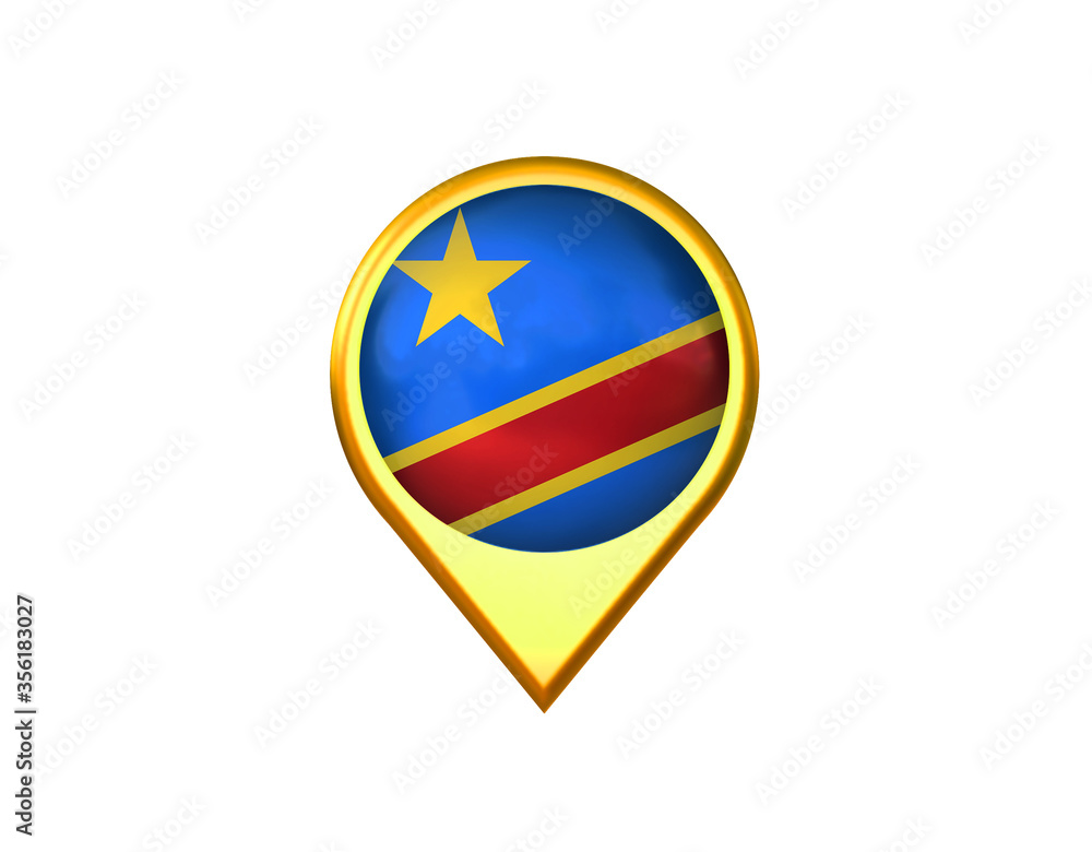 Congo democratic republic flag location marker icon. Isolated on white background. 3D illustration, 3D rendering Congo democratic republic flag location marker icon. Isolated on white background. 3D illustration, 3D rendering