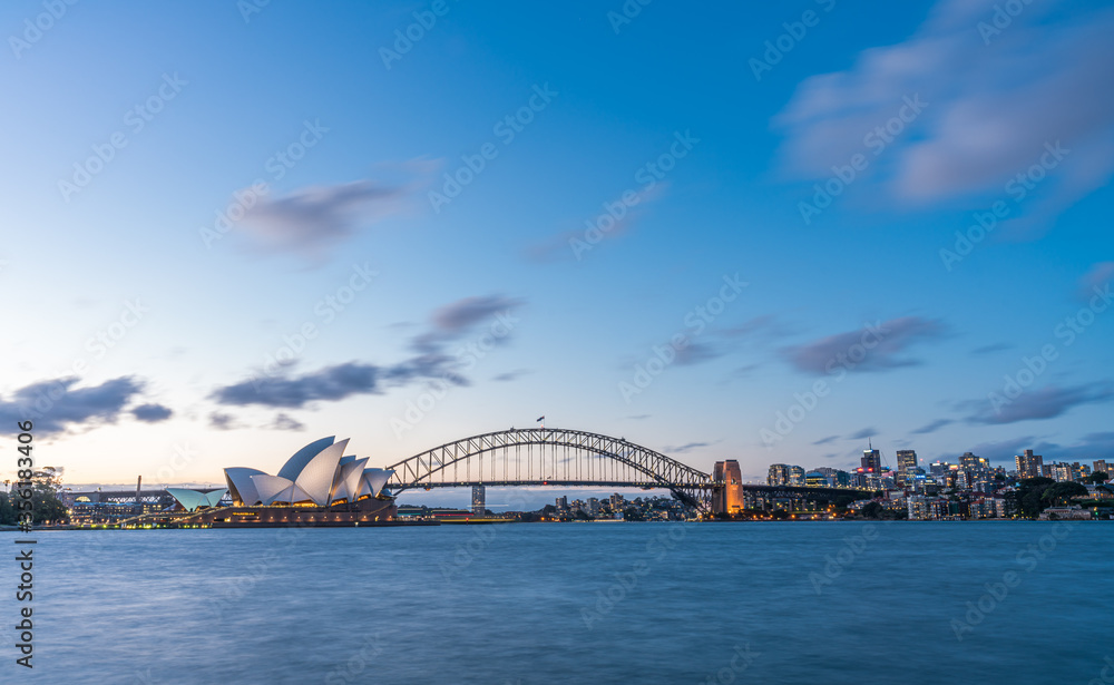 Sydney harbor skyline at night with Sydney harbor bridge, NSW, Australia Sydney harbor skyline at night with Sydney harbor bridge, NSW, Australia
