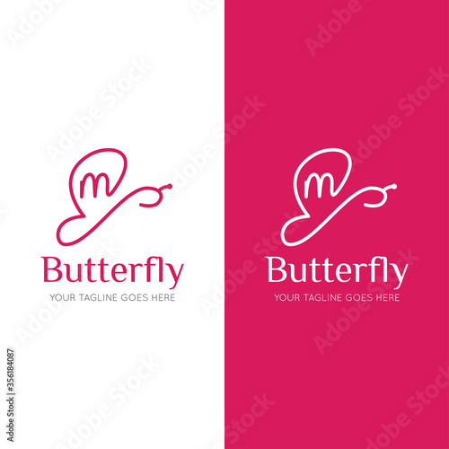 initial letter m butterfly logo and icon vector illustration design template