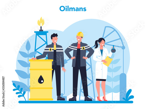 Oilman and petroleum industry concept. Pump jack extracting crude