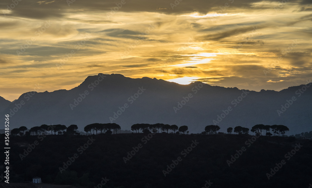 Sunset in Sierra de Grazalema natural park, Cadiz province, Andalusia, Spain.