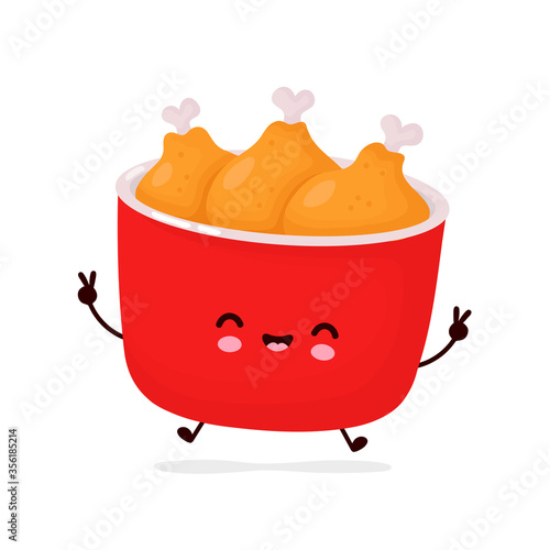 Cute happy funny fried chicken bucket