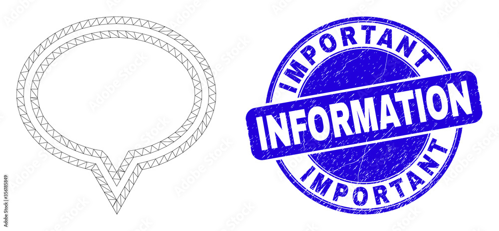 Obraz premium Web mesh banner balloon icon and Important Information seal stamp. Blue vector rounded distress seal stamp with Important Information text.