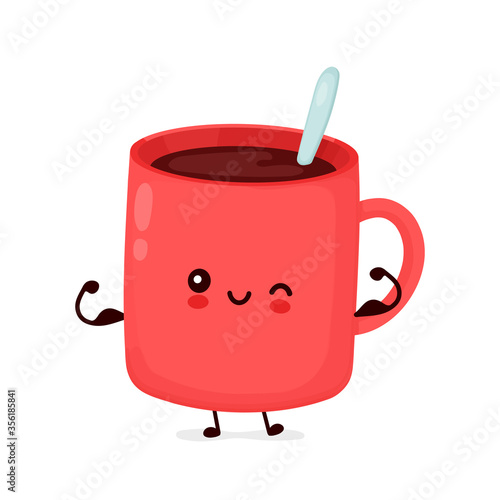 Cute happy funny coffee mug show muscle