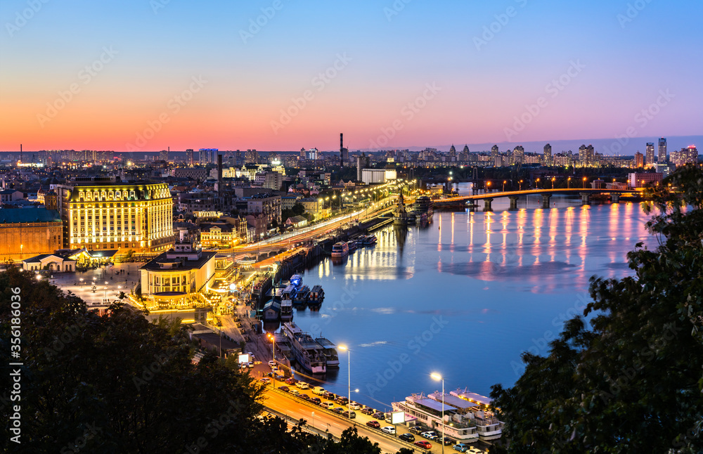 Cityscape of Kiev with the Dnieper at sunset. Ukraine Cityscape of Kiev with the Dnieper at sunset. Ukraine