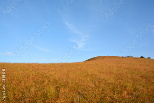 mountains brown grass and blue sky landscape