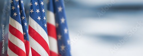 American National Holiday. US Flags with American stars, stripes and national colors. President's Day. 4th July. Veterans Day. Memorial Day. photo