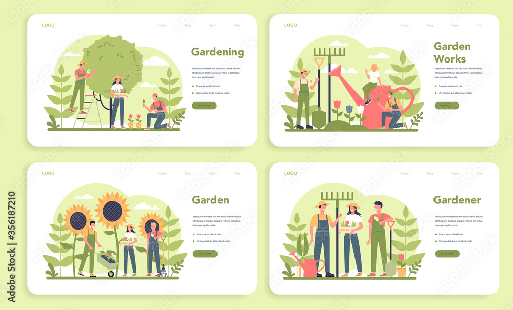 Gardening web banner or landing page set. Idea of horticultural Gardening web banner or landing page set. Idea of horticultural