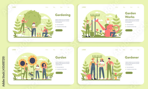 Gardening web banner or landing page set. Idea of horticultural