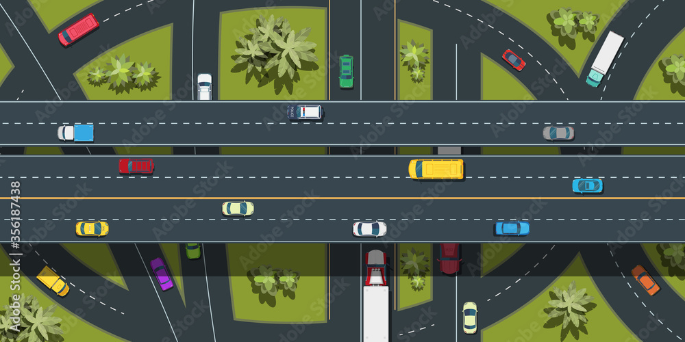 City transport top view .Cars, buses, trucks on the road .Highway vector illustration. City transport top view .Cars, buses, trucks on the road .Highway vector illustration.