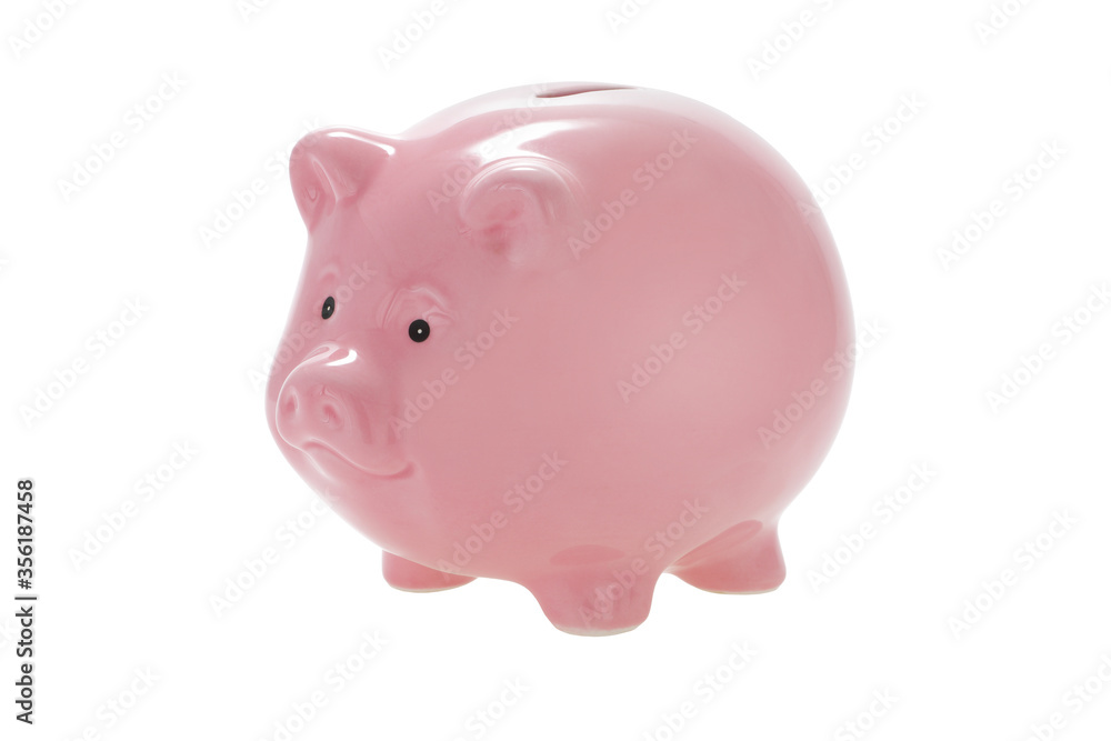 piggy bank angled isolated on white background with clipping path